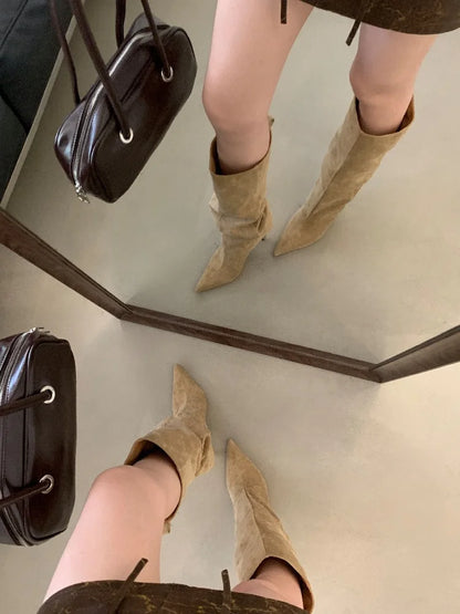 Eilyken Winter Street Style Pointed Toe Knee-High Women Boots Thin Heels Shoes Female Punk Vintage Long Booties Zapatos De Muje.