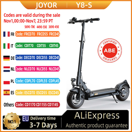 JOYOR Y8-S（ABE）Adult Electric Scooter For Adult 500W Motor 48V26AH Foldable E-Scooter 10 Inch Air Tire City Escooter.
