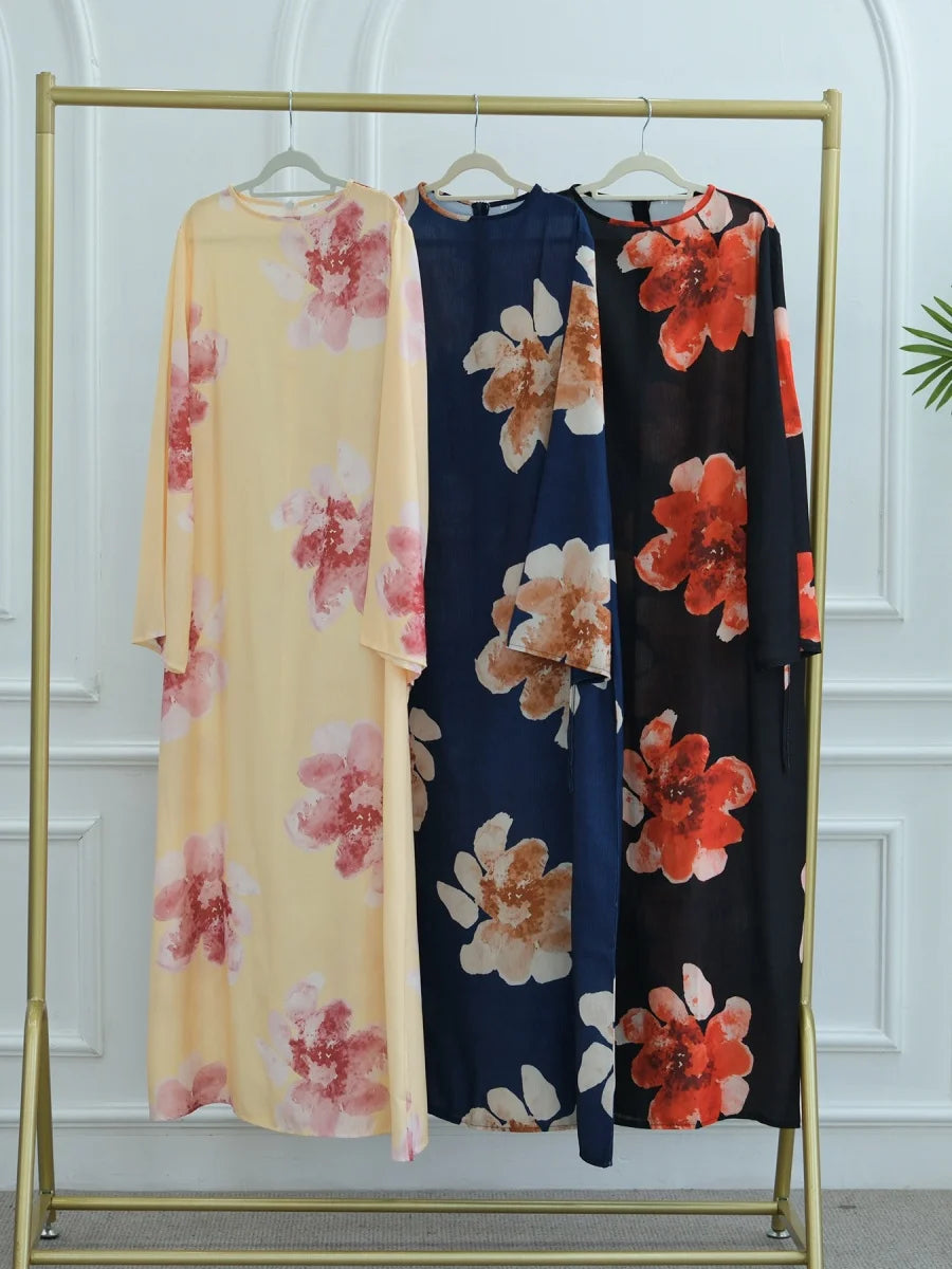 Muslim Women Dubai Abaya luxury Flower Print Long Dress Kaftan Ramadan Robe Femme african Maxi dresses Islam Clothing Kebaya.
