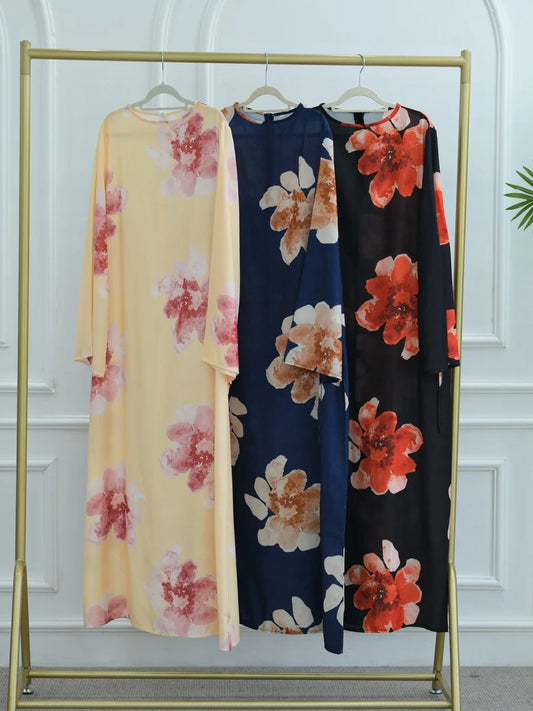 Muslim Women Dubai Abaya luxury Flower Print Long Dress Kaftan Ramadan Robe Femme african Maxi dresses Islam Clothing Kebaya.
