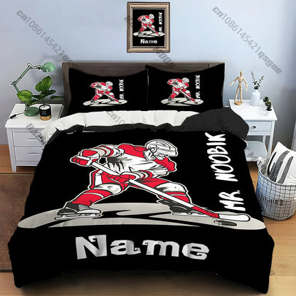 Stylish Ice Hockey Pattern Print Bedding Set Duvet Cover 1 Duvet Cover 2 Pillowcases Adult and Kids Bedding Set Luxury.
