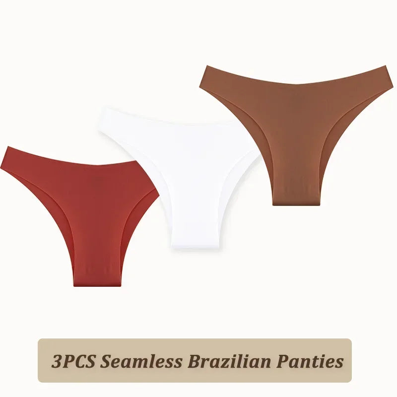 3PCS Women Seamless Brazilian Panties Ultra-thin Maillard panties Ice Silk Underwear Sexy Panty Low Waist G-string Female Solid.