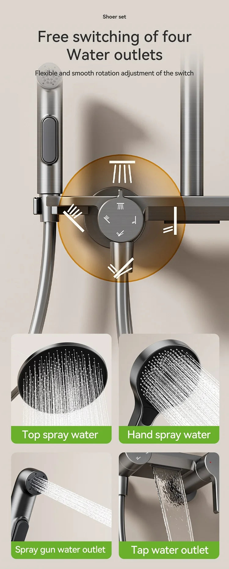 Four Ways Water Outlet Shower System Rainlfall Pressurized Sunflower Shower Set Wall Mounted Hot Cold Bathroom Shower Faucet Set