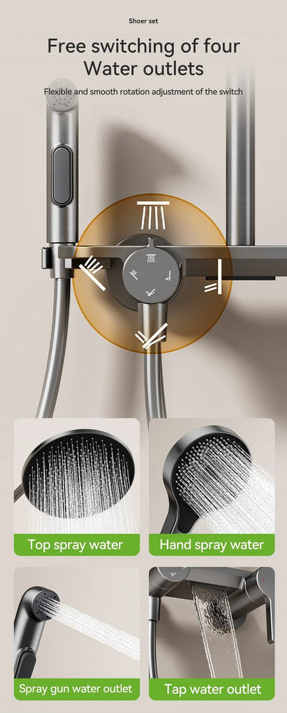 Four Ways Water Outlet Shower System Rainlfall Pressurized Sunflower Shower Set Wall Mounted Hot Cold Bathroom Shower Faucet Set