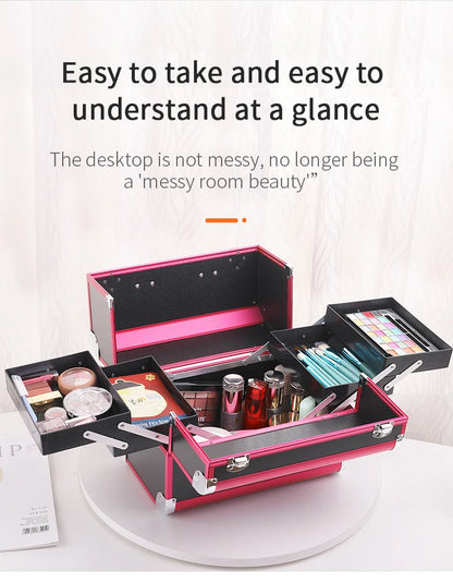 Makeup Train Case Aluminum Alloy Case Pedicure Tool Box with Handle Cosmetic Box Portable Makeup Case Organizer.