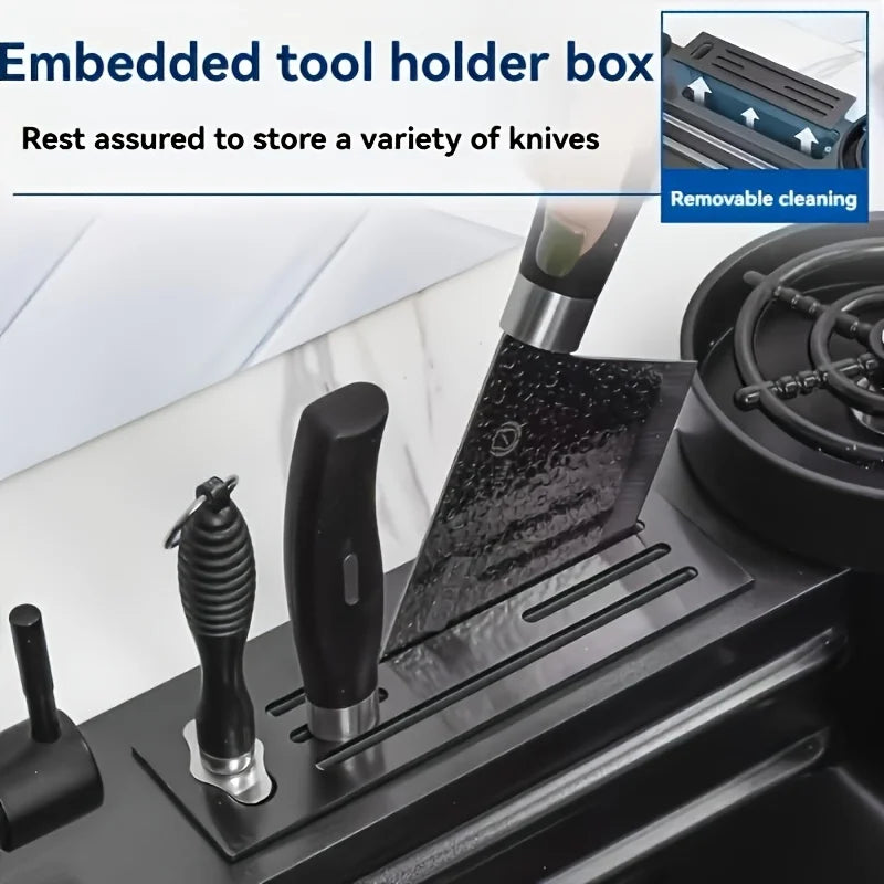 Modern Double Bowl Workstation Sink – Stainless Steel Undermount with Fast Drainage, Waterfall Rinse & Tool Holder