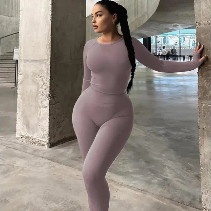 2024 Summer Fashionable Long Sleeve Women's Clothing Slimming High Elasticity Sports Leggings Suit Street Style Wholesale.