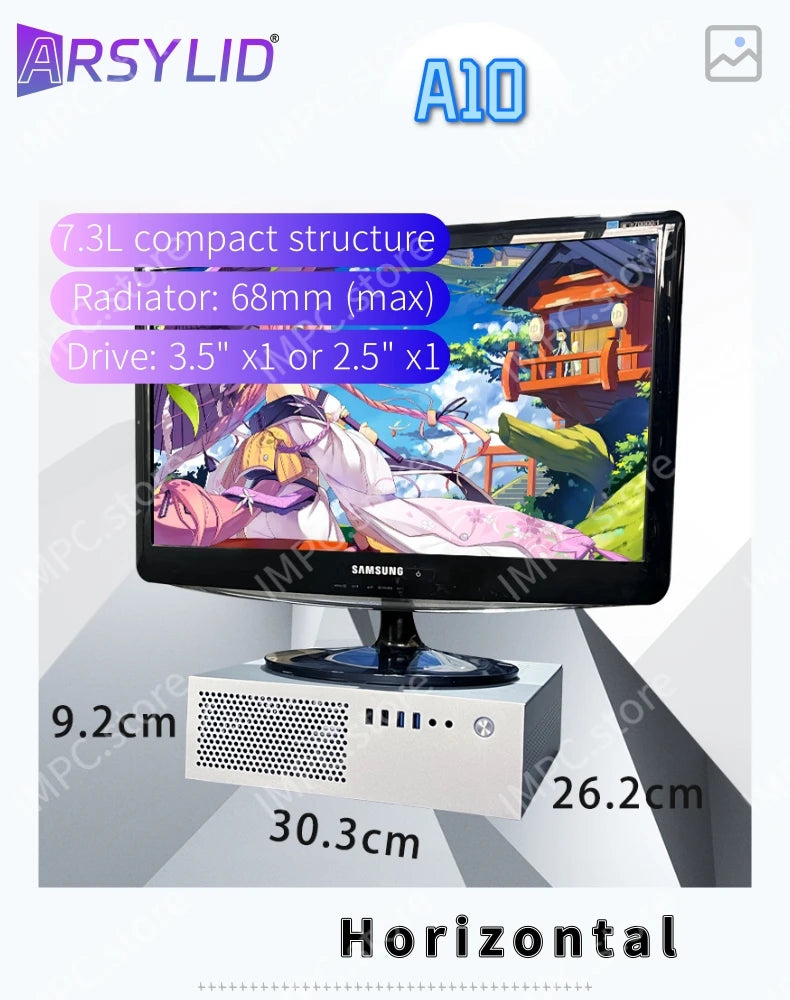 A10 7.3L M-ATX Chassis A4 HTPC Portable Computer PC Support PCIe 2.5' SSD Drive Mini Flex PSU Case.