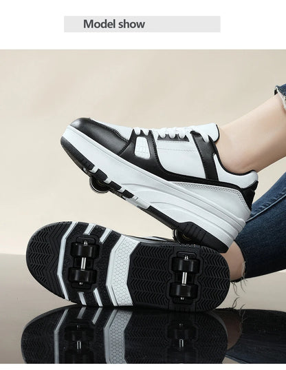 Four wheel roller shoes Boys girls walking shoes Casual outdoor sports slide and shrink school students pulleys shoes sneakers.