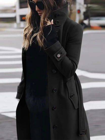 Winter drehen-unten Neck Woolen Jacke Mantel Outer Frauen Fashion Solid Langarm Einreiher Lose Wolle Mäntel Streetwear