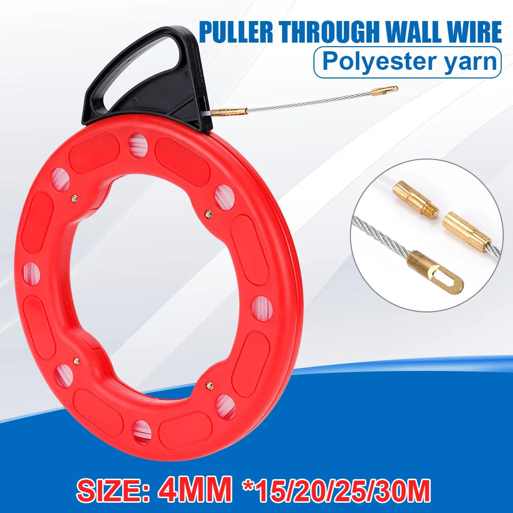 4mm 25/30 Meter Fiberglass Wire Cable Puller Fish Tape Reel Nylon Conduit Ducting Rodder Pulling Guide Device Wire Cable Tool.
