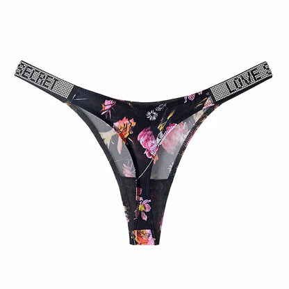 Low Waist Sexy Panties Women Thongs Rhinestones Letter Diamonds G-string Sports Thong Shorts Briefs T-back Fitness S-XL.