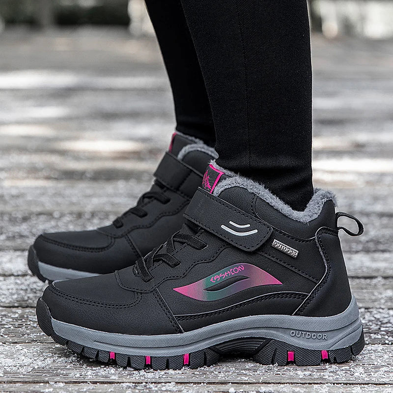 Unisex Winter Cotton Shoes Thick Soled Leather Warm Comfortable Snow Walking Casual Shoes Lightweight Outdoor High Top Boots.