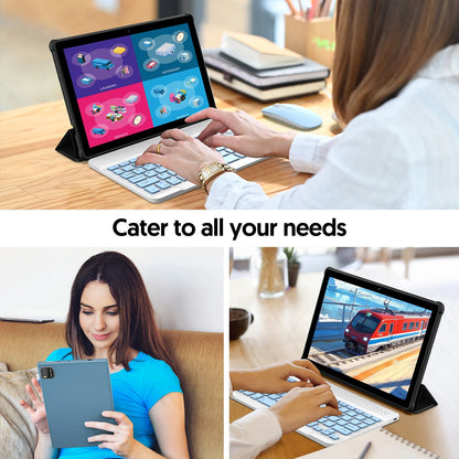BAKEN 10-inch Android 15 tablet, quad-core processor, 12GB (3+9 expansion) RAM + 64GB storage, 5G WiFi, 1280*800 dual cameras.
