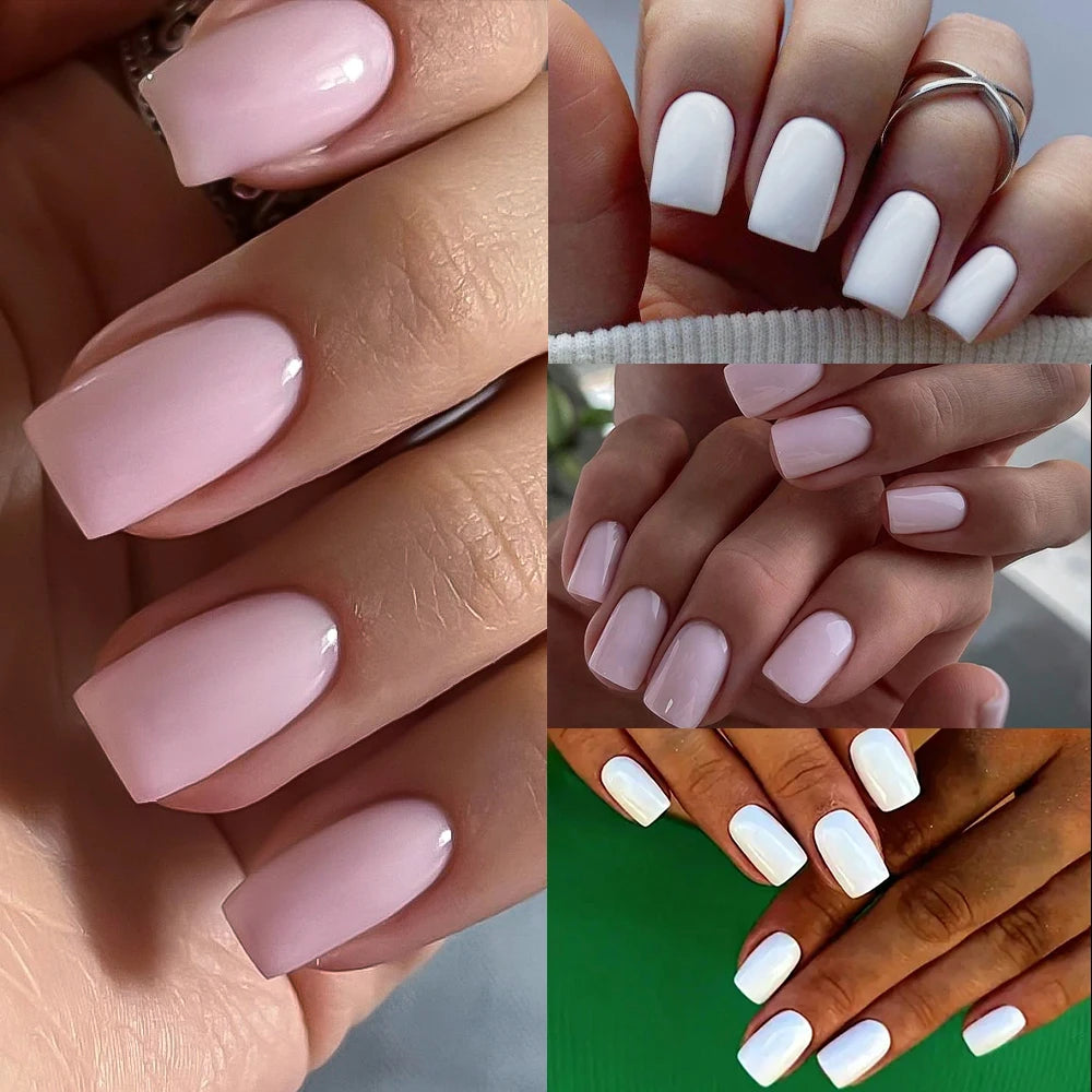 100Pcs Light Pink Press on Nails Short Medium Square Wearable Fake Nails Tips 10 sizes Full Cover False Nails Finger Decoration.