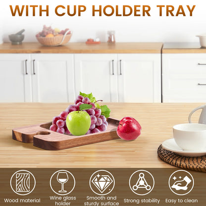 Wood Appetizer Plates With Wine Glass Holder Wine Appetizer Plates Wood Charcuterie Boards for Wine Party Housewarming Party.