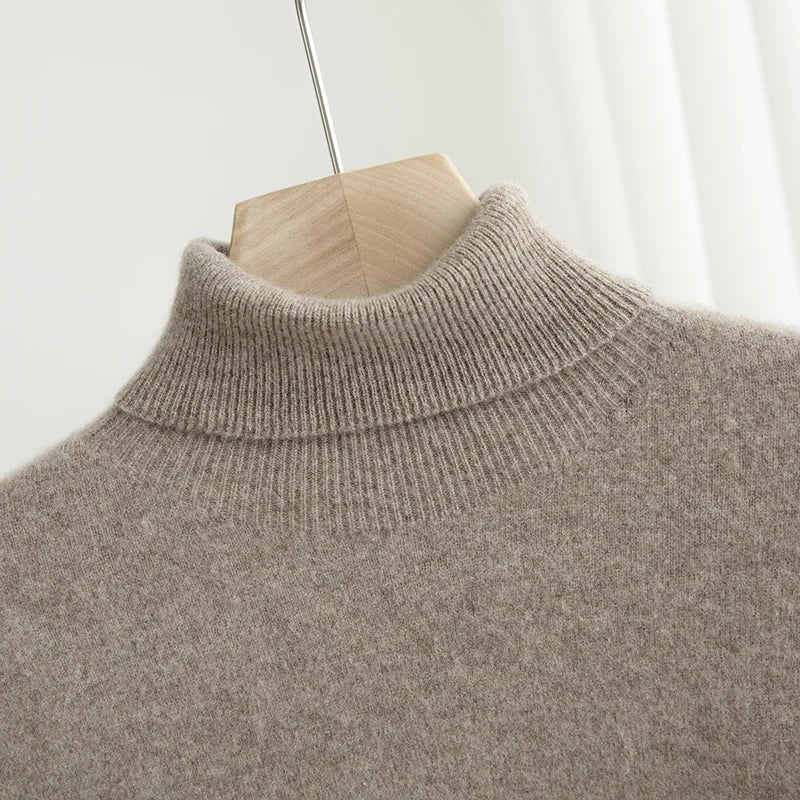 Men 100% Merino Wool Sweater Turtleneck Knitted Pullover Cashmere Warm Solid Color Clothes Business Bottoming Tops Autumn Winter