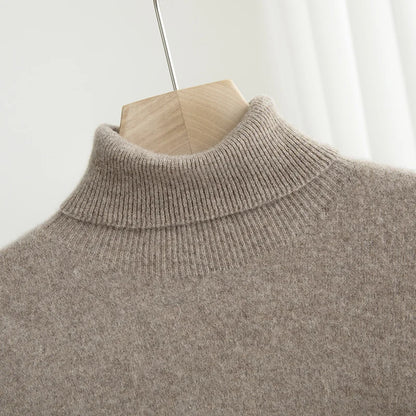 Men 100% Merino Wool Sweater Turtleneck Knitted Pullover Cashmere Warm Solid Color Clothes Business Bottoming Tops Autumn Winter