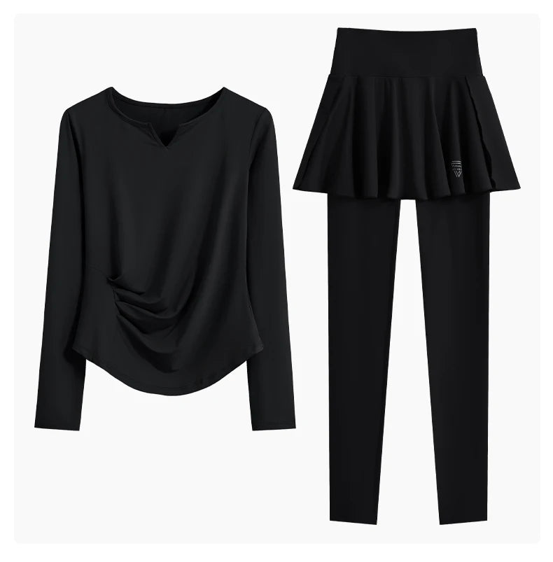 DRUR Autumn Yoga Set 2 Piece Sportswear Outfit Women Long Sleeve Workout Top High Waist Leggings Suit Tennis Sets 2pcs Tracksuit.