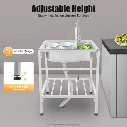 Edelstahl-Waschbecken mit Korb, einzelne Schüssel, kommerzielles Waschbecken, freistehendes Kalt- und Warmwasserhahn-Waschbecken für Küchen, Waschräume, Bars