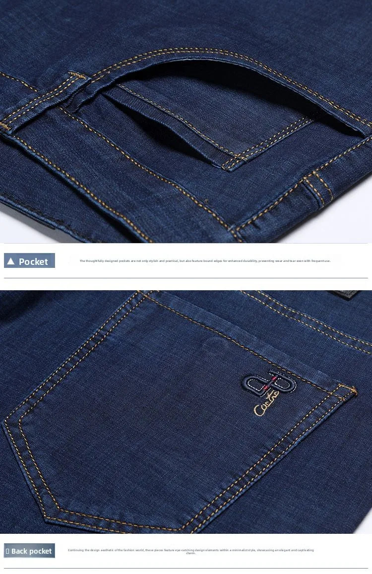 Classic Straight Men's Jeans Fitted Comfortable Elastic Business Casual Denim Pants Korean Fashion  Autumn Casual Trousers