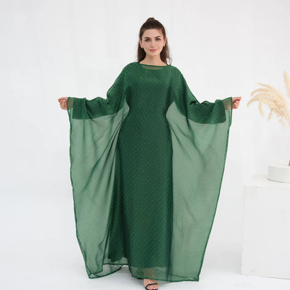 Eid 2 Piece Muslim Woman Set Diamonds Butterfly Abaya with Matching Inner Dress Dubai Luxury Kebaya Caftan Marocain Islam Outfit