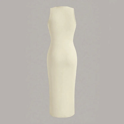 Mia Muse Damenkleider für alle Jahreszeiten, minimalistisch, schlicht, ärmellos, Rundhalsausschnitt, Wickel-MIDI-Partykleider
