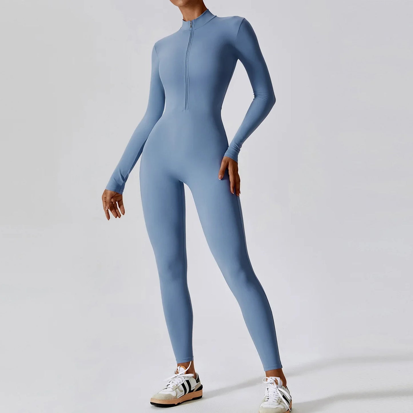 Zipper Sensation Long Sleeve Yoga Suit High Intensity Fitness Sports Bodysuit Tight Fit Clothing 8306 One Piece Suit.