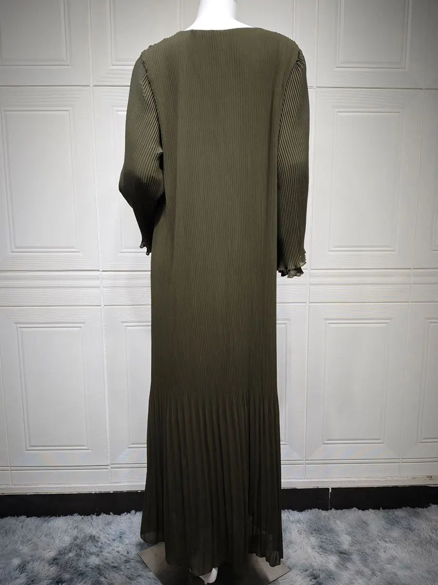 Siskakia Ramadan-Muslim Solid Wrinkle Dresses For Women's Dubai  Moroccan Petal Sleeve Abayas O-Neck Elegant Kebaya 2024