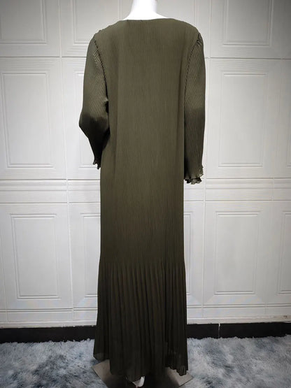 Siskakia Ramadan-Muslim Solid Wrinkle Dresses For Women's Dubai  Moroccan Petal Sleeve Abayas O-Neck Elegant Kebaya 2024