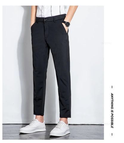 Summer Stretch Suit Pants Men Thin Business Solid Color Slim Ankle-Length Casual Formal Office Trousers Male Plus Size 28-38.