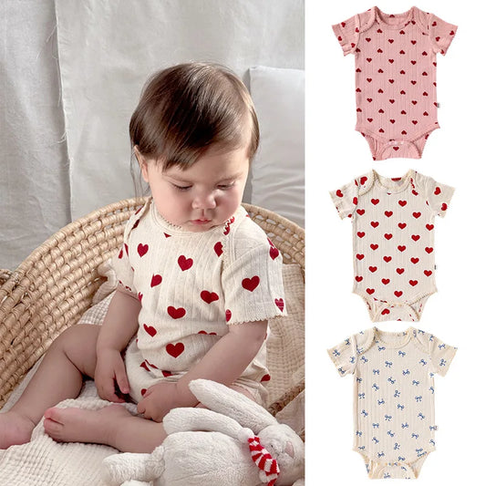 0-24M Baumwolle Baby Mädchen Strampler Herz Druck Nette Prinzessin Body Sommer Neugeborenen Kind Baby Kleidung Kurzarm outfit