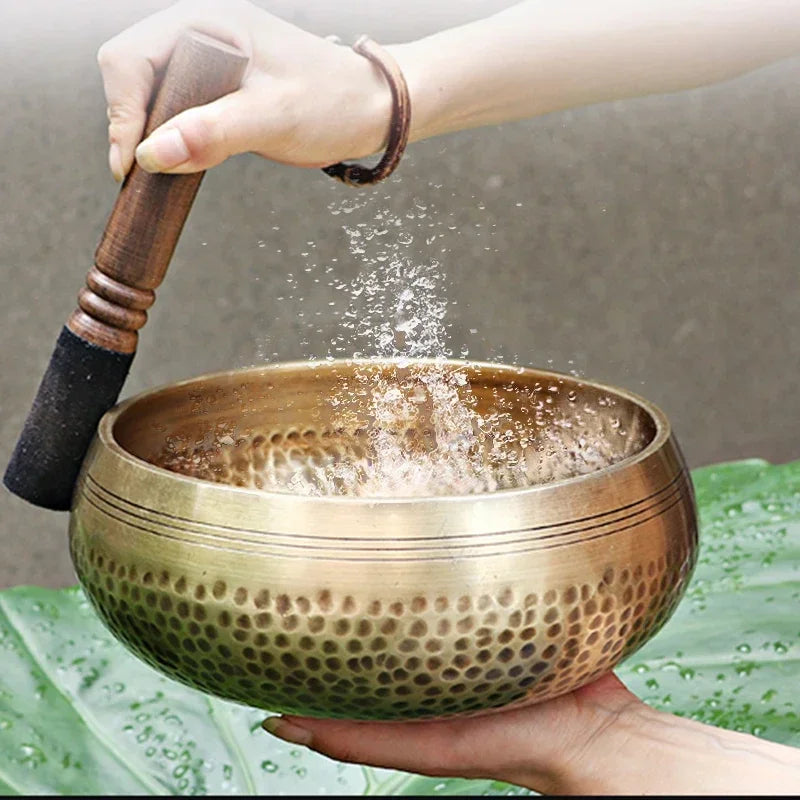 Authentic Handmade Tibet Singing Bowl Nepal Brass Meditation Sound Bowl for Yoga Chakra Healing Relaxation with Leather Striker.