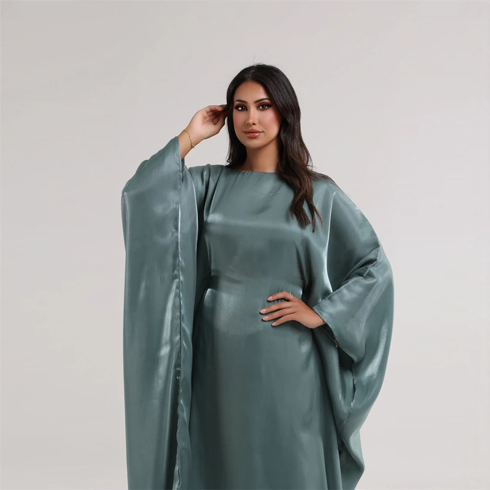 Batwing Butterfly Satin Abaya Dubai Luxury Muslim Kaftan Maxi Dress Abayas For Women Kebaya Robe Caftan Marocain Femme Vestidos.