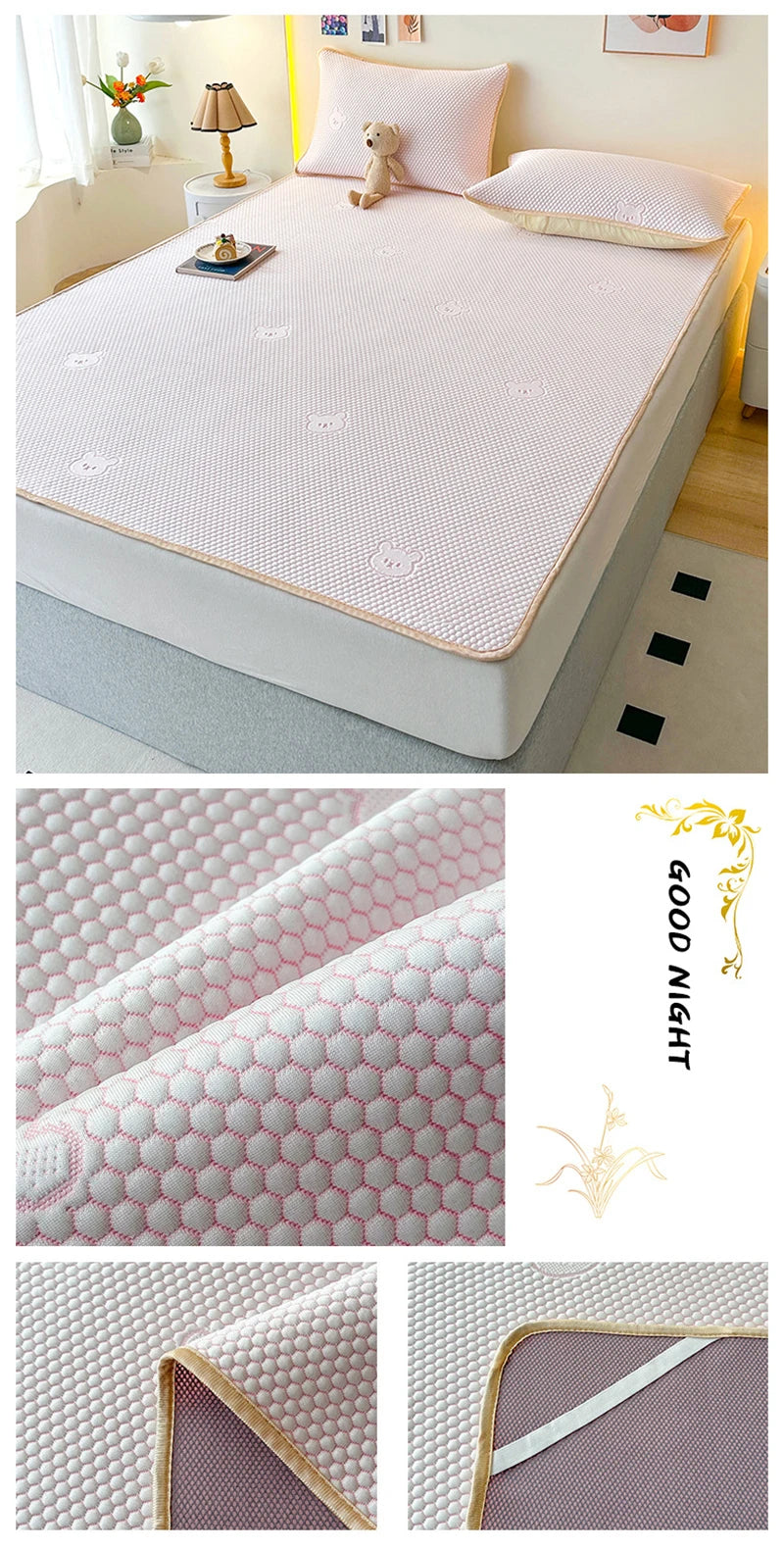 High End Latex Cooling Mattress with Elastic Band Quick-Dry Breathable Summer Bed Mat Machine Washable Foldable Sleeping Pad.