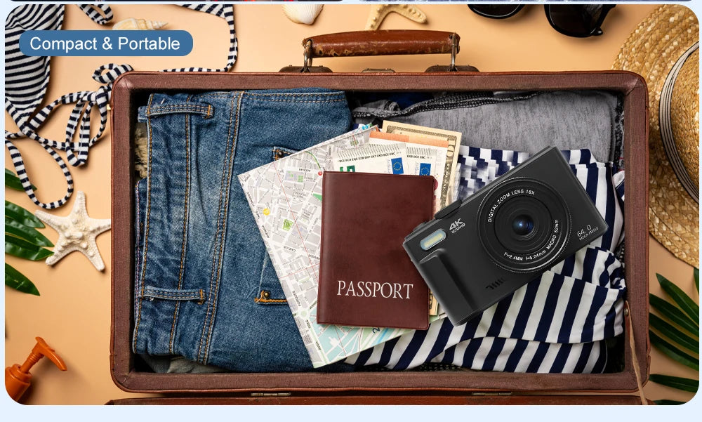 Ourlife AC600 Digital Camera 4K 64MP UHD Cameras 18X Digital Zoom 180° Flip Screen Vintage Vlogging Camera for YouTube Autofocus.