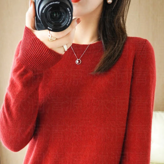 Herbst und Winter Kaschmirpullover Damen Rundhalspullover lässig gestrickt Top Damen kurze Unterwolle Mode 18 Farben
