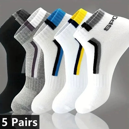 5 Pairs Of Men's Socks, Autumn And Winter Vintage Fun Fashion Athletic Socks, Sports Trend Socks.