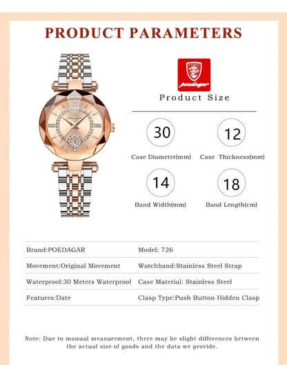 POEDAGAR Fashion Original Wristwatch For Woman Waterproof Stainless Steel Date Quartz Ladies Watch Luxury Casual Women's Watches.