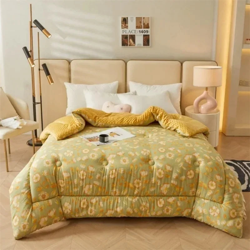 Home Textiles Comforter Stitch Printed Velvet Quilt Comforter Throw Blankets for Beds Winter Thicken Warm Quilt Core Bedding 이불.