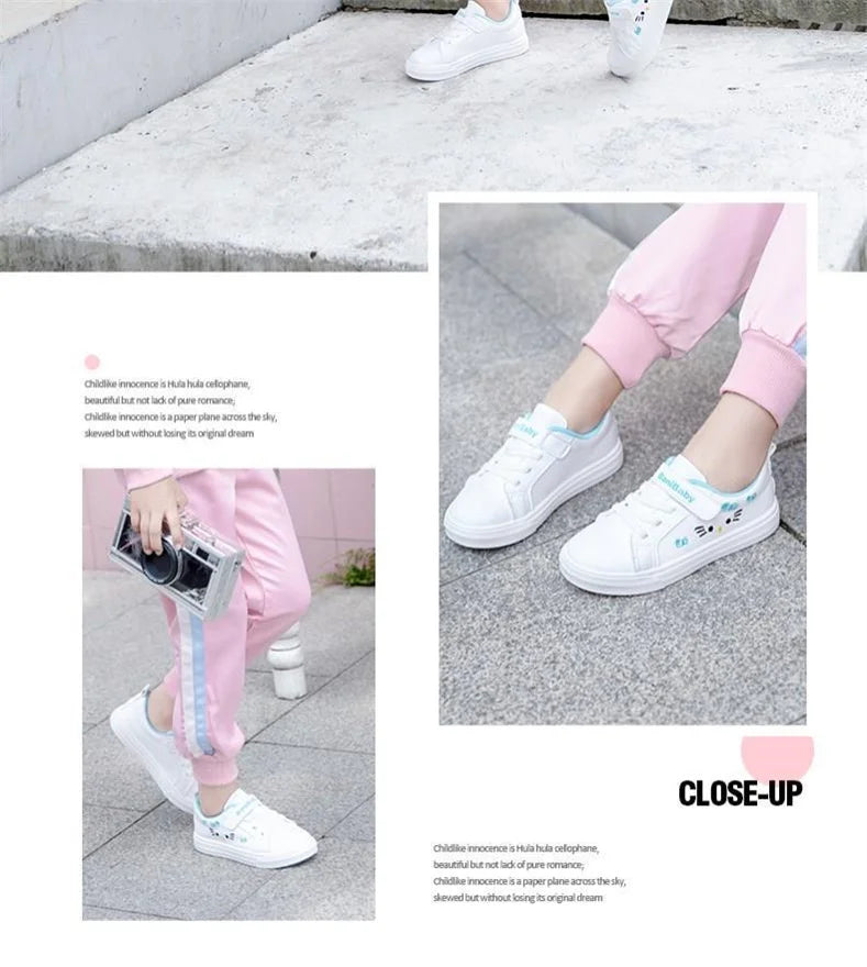 2023 Children's Little White Shoes Girls' Student Flat Bottom Casual Sports Shoes Low Top Spring Korean Plate Shoes.