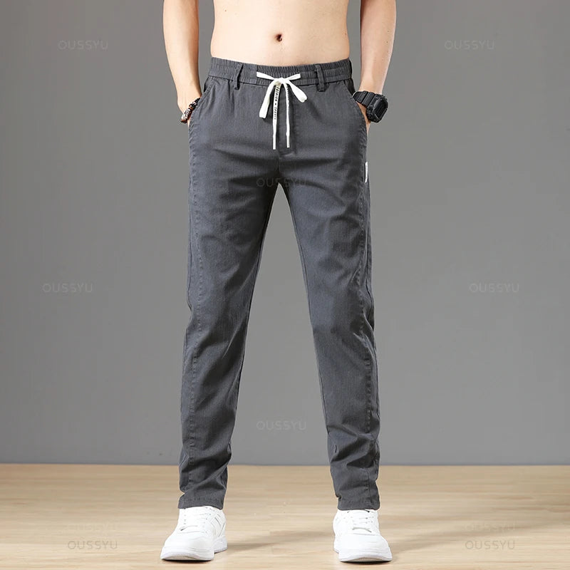 Autumn Cottom Men's Pants Fashion Classic Drawstring Elastic Waist Jogging Stretch Casual Grey Cargo Trousers Male 28-38