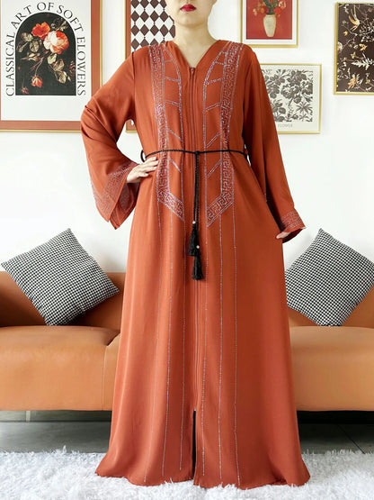 New Women Elegant Dress Chiffon Open Abaya with Zipper Muslim Women Dress Islamic Clothing Cardigan Abaya Women Muslim Dress.