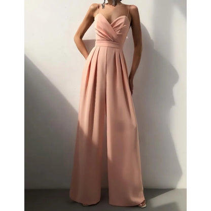 Summer Sexy Suspender Women's Jumpsuits Fashion Pleated Elegant Ladies Wide-leg Jumpsuits Trousers For Woman Party Rompers 2025.