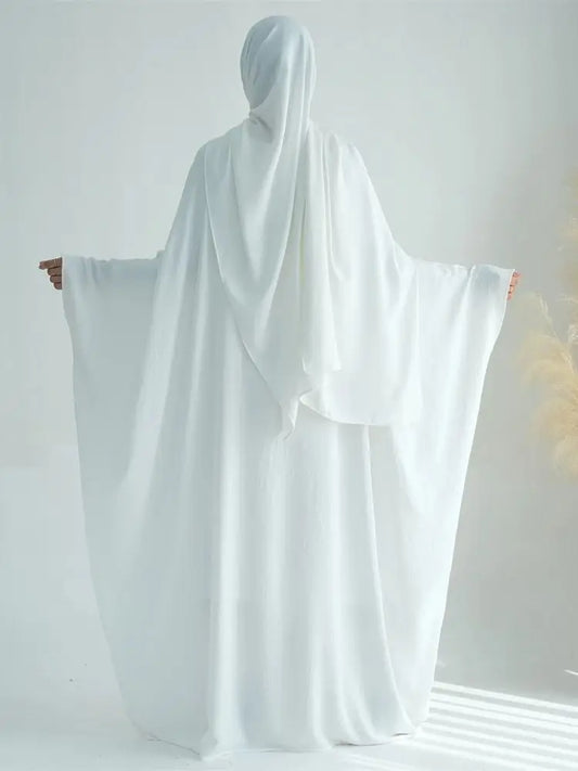 White Pink Black Brown Soft Crepe Khimar Batwing Abaya Damen 2 Piece Muslim Modest Hijab Dresses Set Kaftan Kebaya Robe Women.