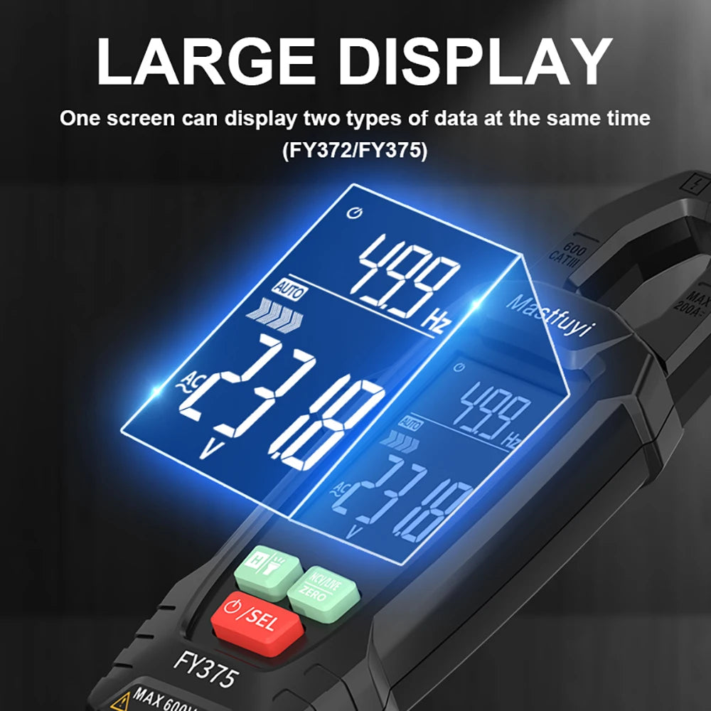 MASTFUYI AC-Stromzangenmessgerät, digital, 10.000 Zählungen, Multimeter, Amperemeter, Spannungsprüfer, Autoverstärker, Hz, Kapazität, NCV, Ohm-Werkzeug