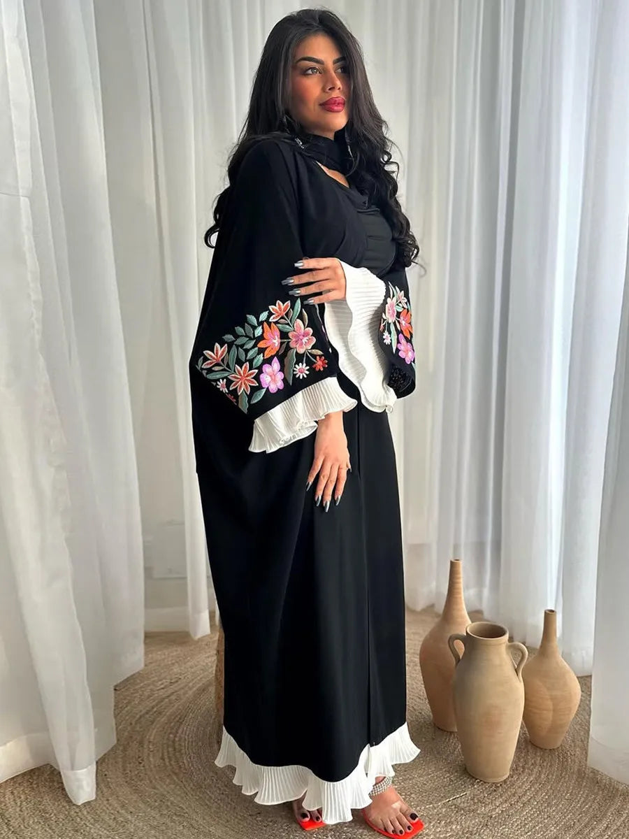 Women Muslim Arabic Abaya Luxury Embroidery floral Kimono Cardigan Long Dress Kaftan Modest Robe Femme Islam Clothing Kebaya.