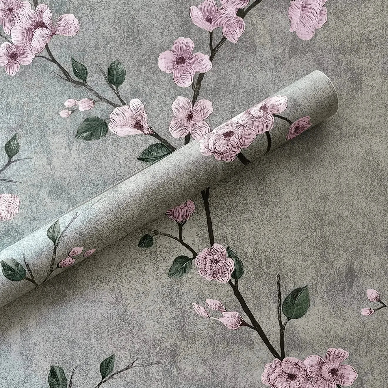 Vintage Floral Grün Grau Peel And Stick Tapete Blume Selbstklebende Tapete Schlafzimmer Dekor Möbel Renovieren Wandaufkleber