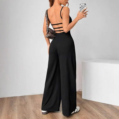 Women Sexy Jumpsuits Backless Suspenders Rompers One Piece Overalls Sleeveless Wide Leg Pants Solid Streetwear Summer.