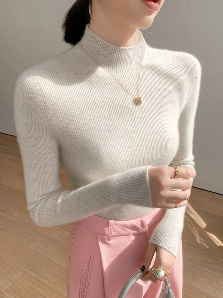 Women Fashion Tops Autumn Winter 2025 Turtleneck Sweater Women Knitted Pullovers Korean Style Simple Base Layer Knitted Sweater.